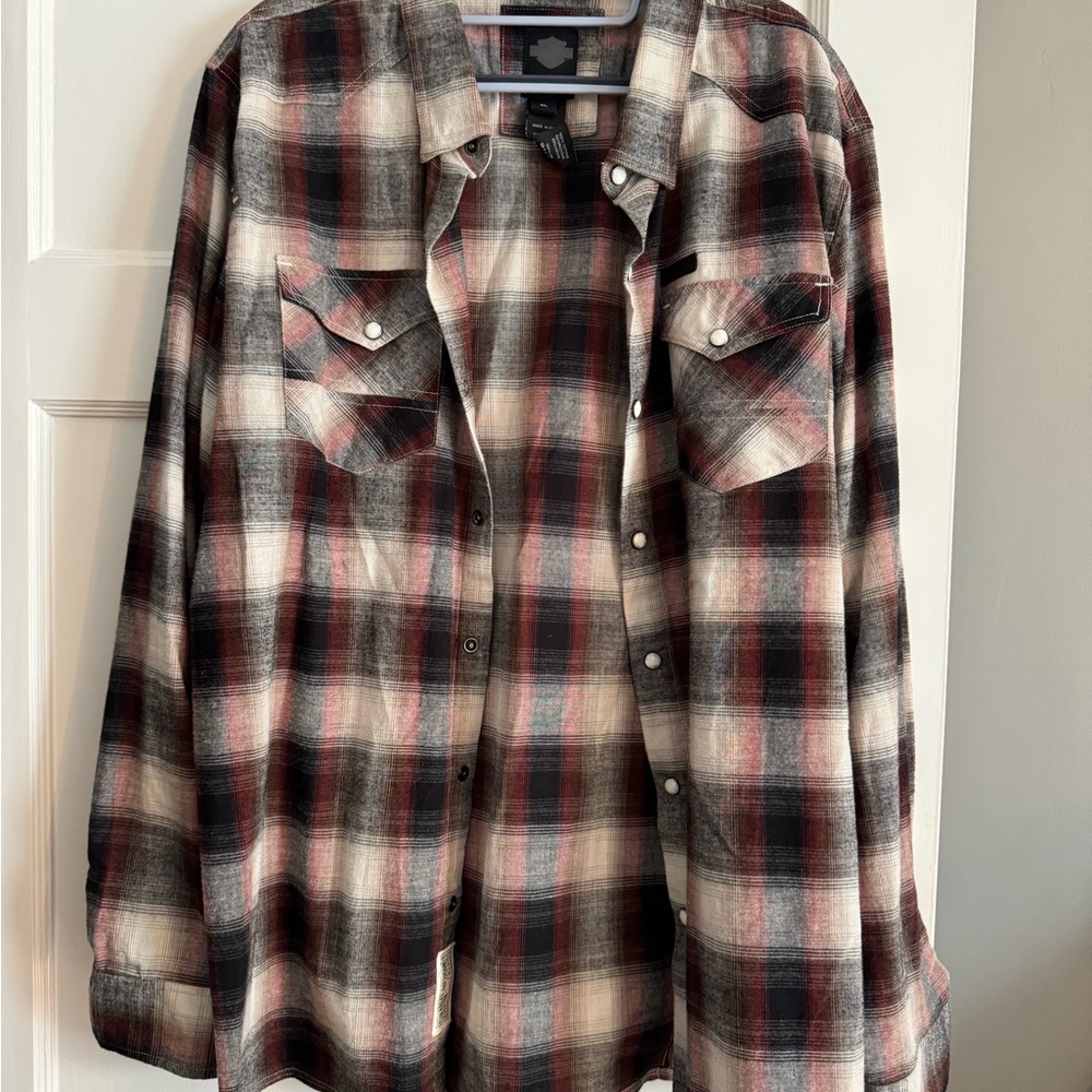 Harley-Davidson Black and Red Plaid Shirt Jacket
